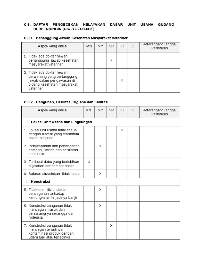 Checklist Kelayakan Cold Storage | PDF