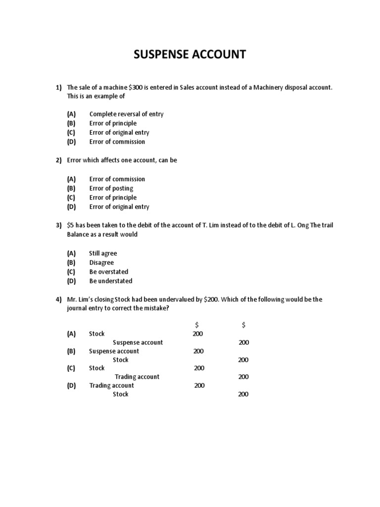 Suspense Account Debits And Credits Bookkeeping