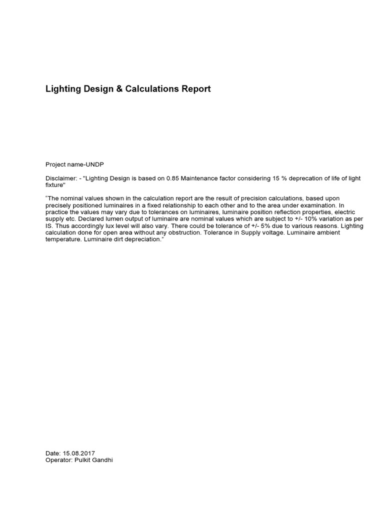LG7 Lighting Design Calculations Report | PDF | Lighting | Light