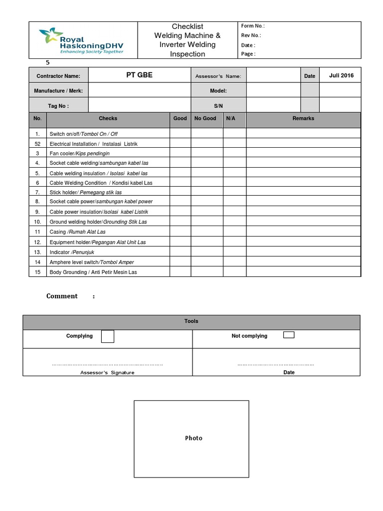 Welding Machine Inspection Checklist | PDF