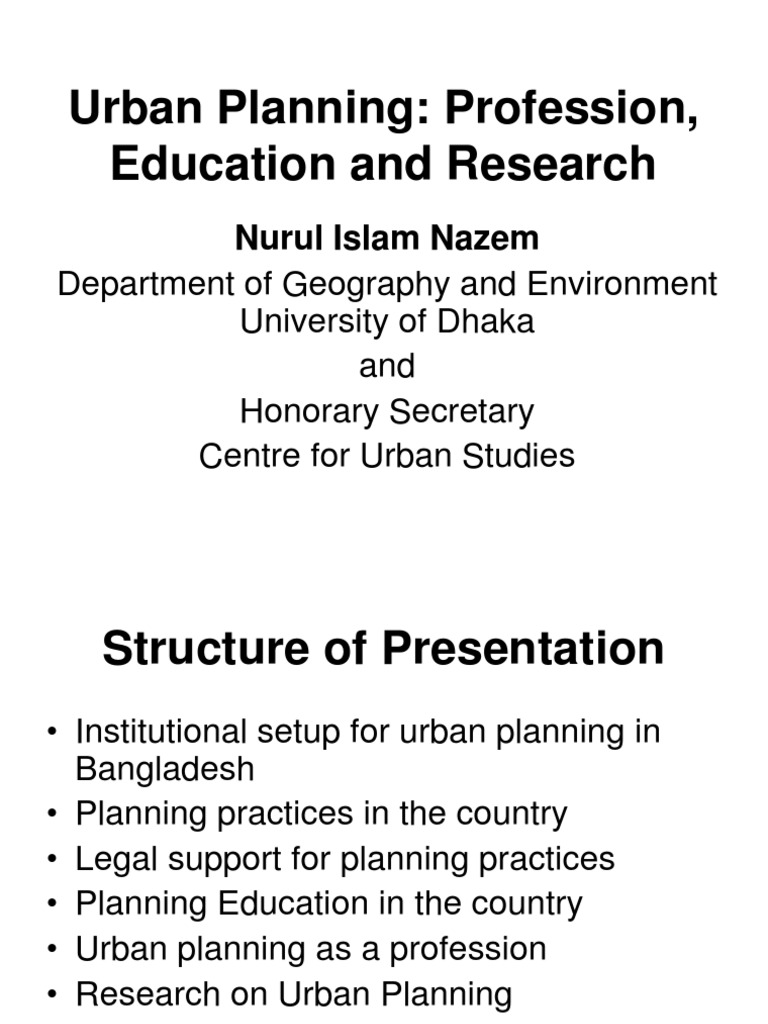 Urban Planning Profession Education and Research | PDF | Dhaka | World