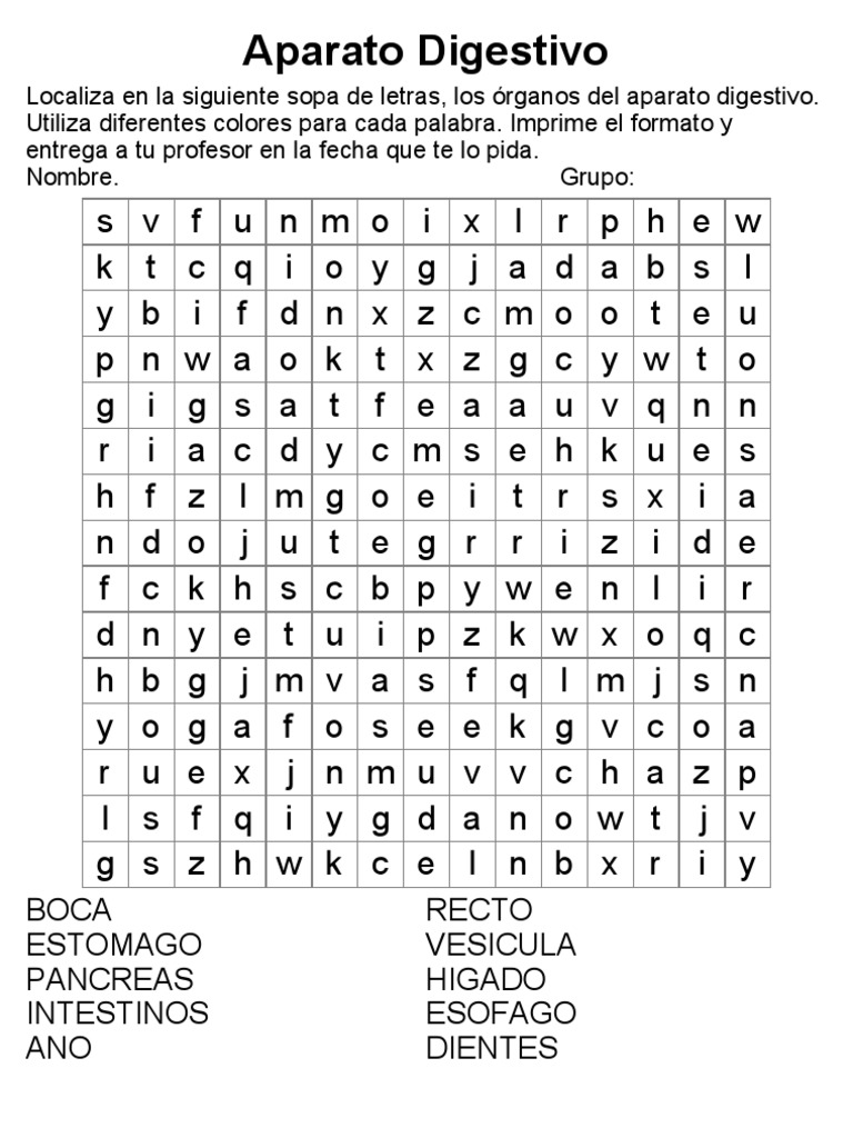Sopa de Letras. Aparato Digestivo