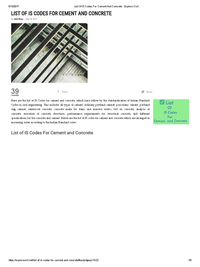 List of is Codes for Cement and Concrete Explore Civil Concrete