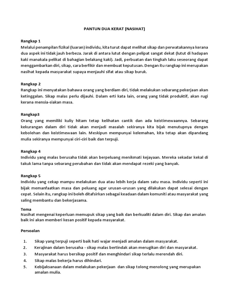 Pantun Dua Kerat Pdf