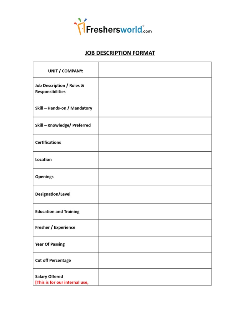 Job Description Format: (This Is For Our Internal Use | PDF