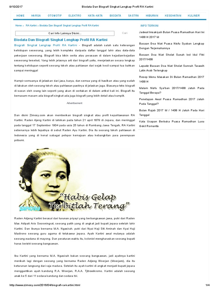 Biodata Dan Biografi Singkat Lengkap Profil Ra Kartini
