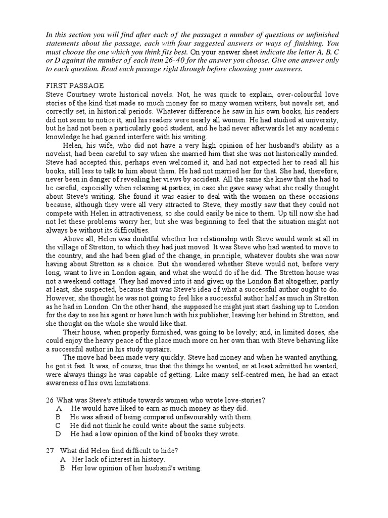 Reading Comprehension First Certificate