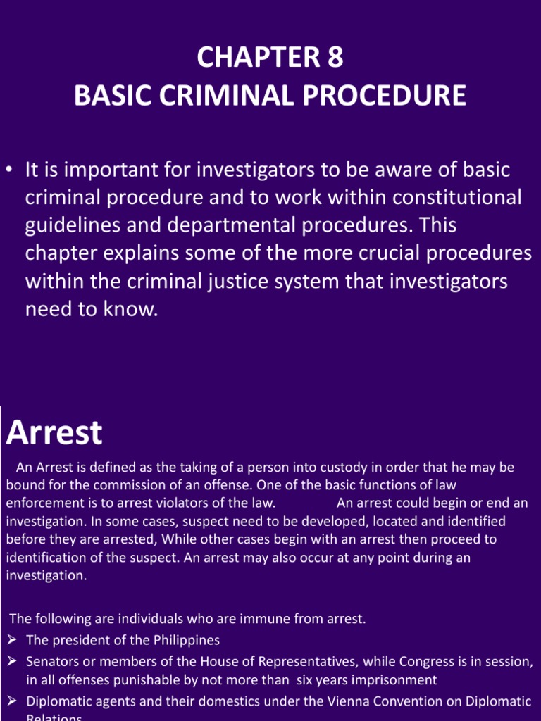Chapter 8 Basic Criminal Procedure PDF Arrest Warrant Arrest