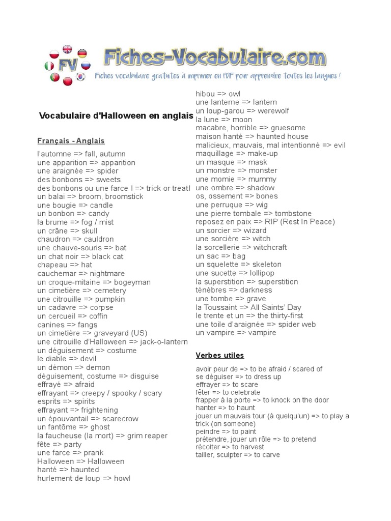 Mot En Rapport Avec Halloween En Anglais Vocabulaire Halloween Anglais 2 | PDF | Halloween | Mythologie