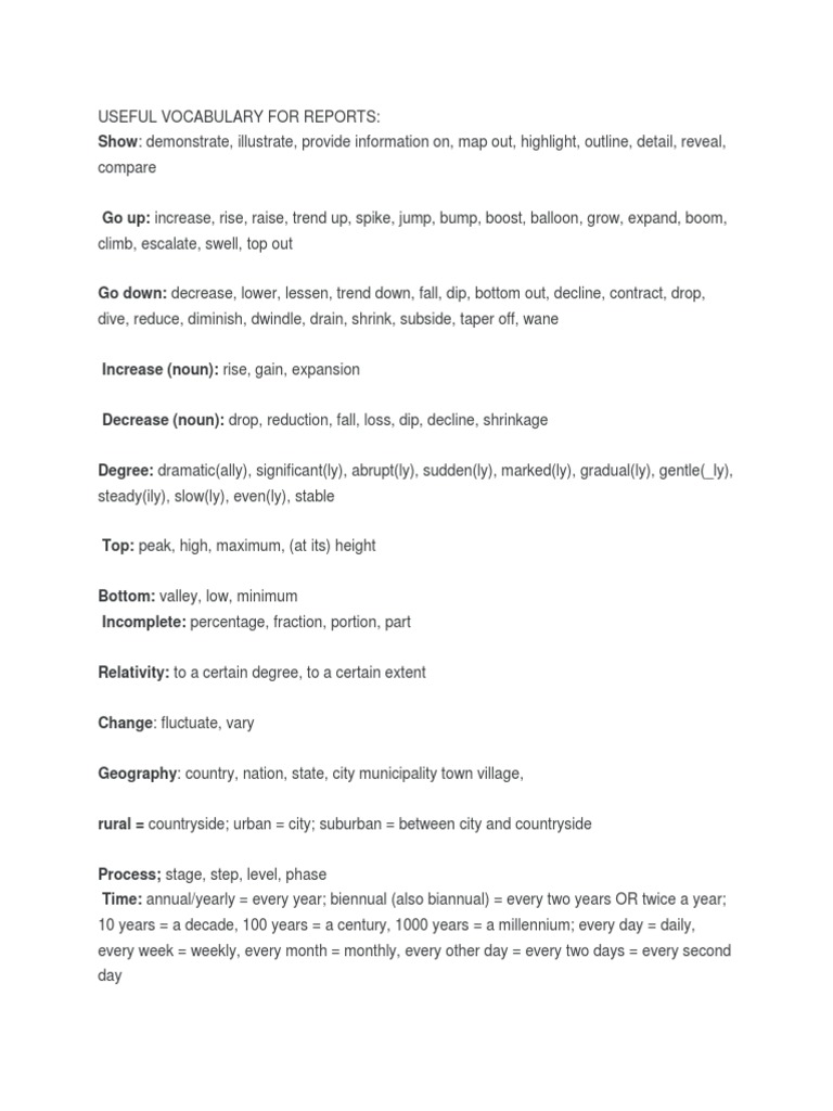 Vocabulary for Effective Report Writing | PDF | Percentage | Noun