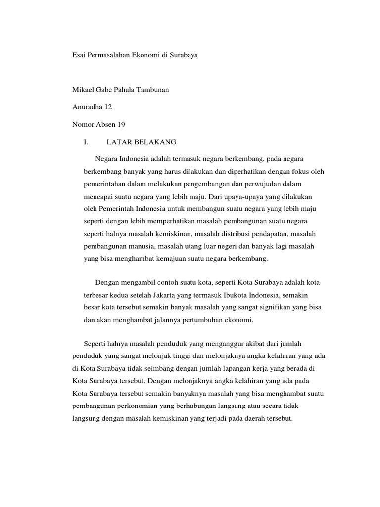 Esai Permasalahan Ekonomi Di Surabaya