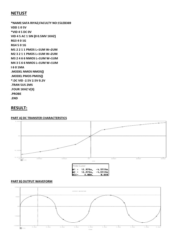 Pspice Code For Mosfet Differential Amplifier PDF Mosfet