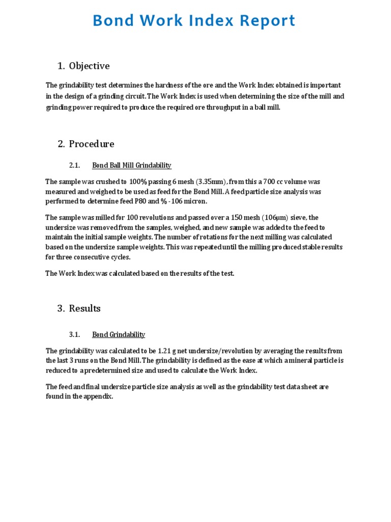 Bond Work Index Test Report Example 1 | PDF | Mill (Grinding) | Applied ...