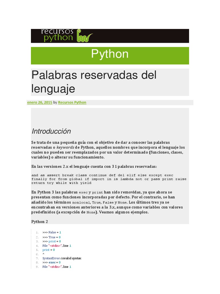 Palabras Reservadas de Python | Python (lenguaje de programación ...