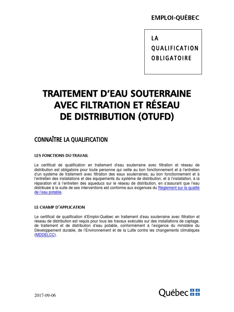 Emploi Quebec Formulaire D Inscription Programme De Qualification OTUFD Fiche PDF | PDF | Boire de l'eau | La nature