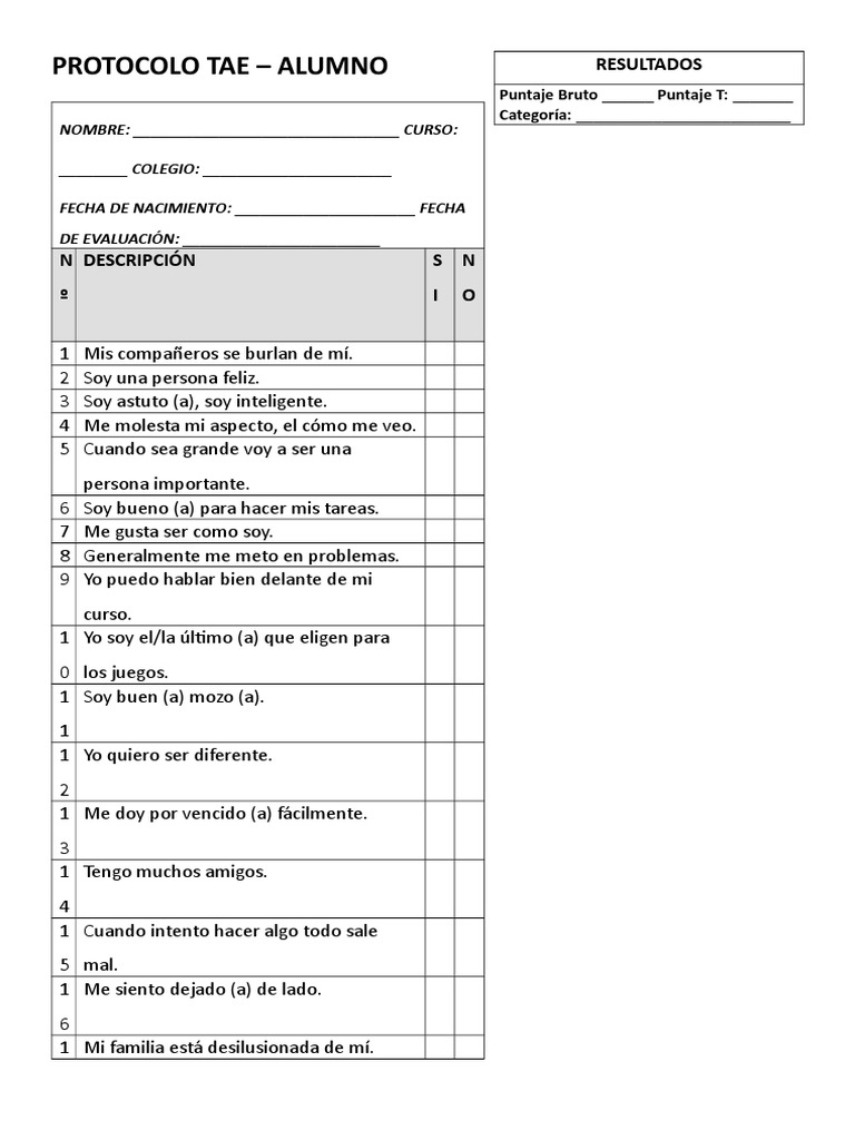 Protocolo de Evaluación TAE | PDF | Ocio