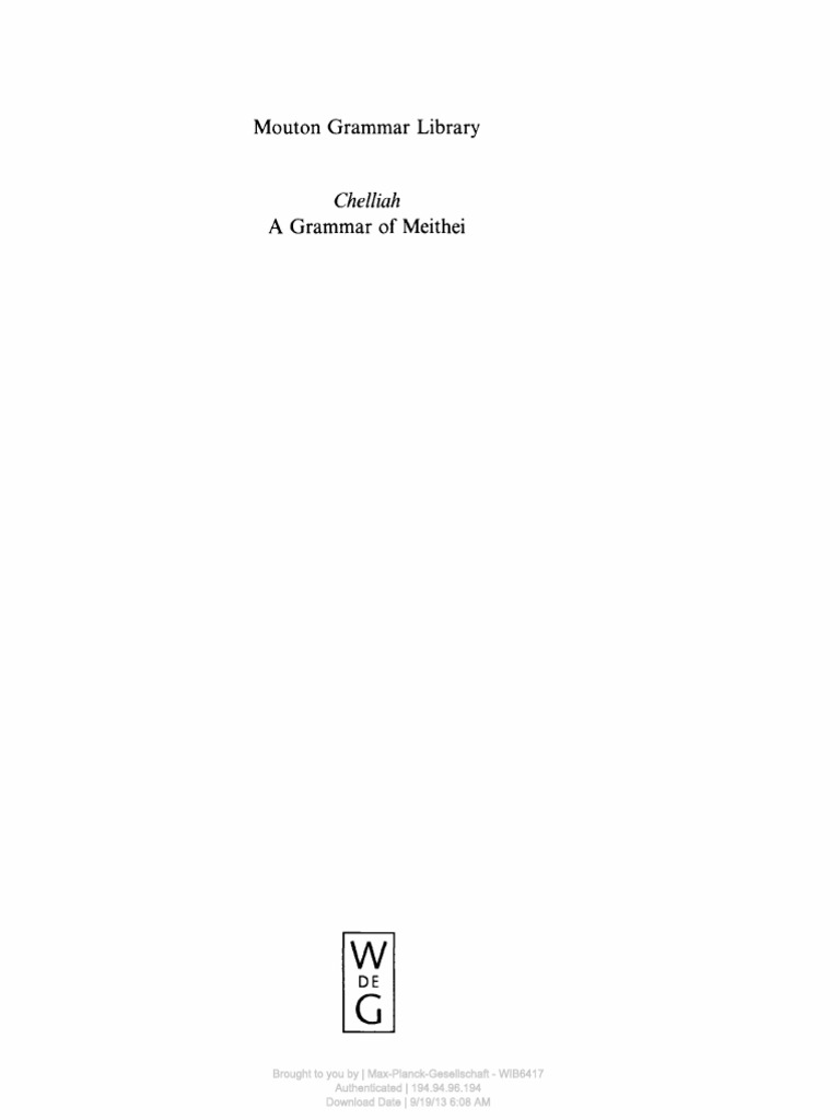 Mouton Grammar Library 17.) Chelliah, Shobhana Lakshmi-A Grammar of Meithei-Mouton de Gruyter (1997) PDF Syntactic Relationships Morphology image