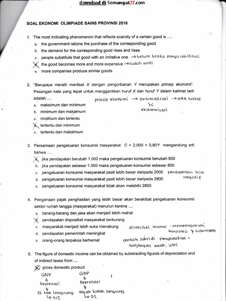 Soal OSN Ekonomi SMAMA tingkat Provinsi 2016 + Jawaban