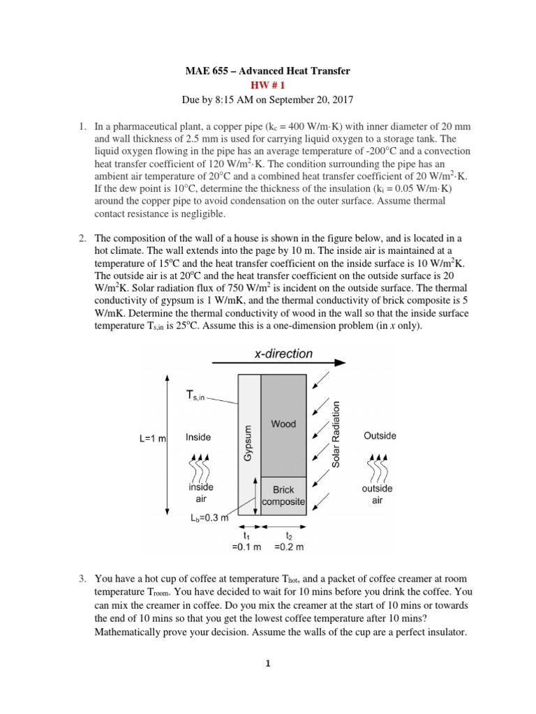 Mae655 Hw 1 2017 Updated Sept8 Pdf Heat Transfer Thermal Conductivity
