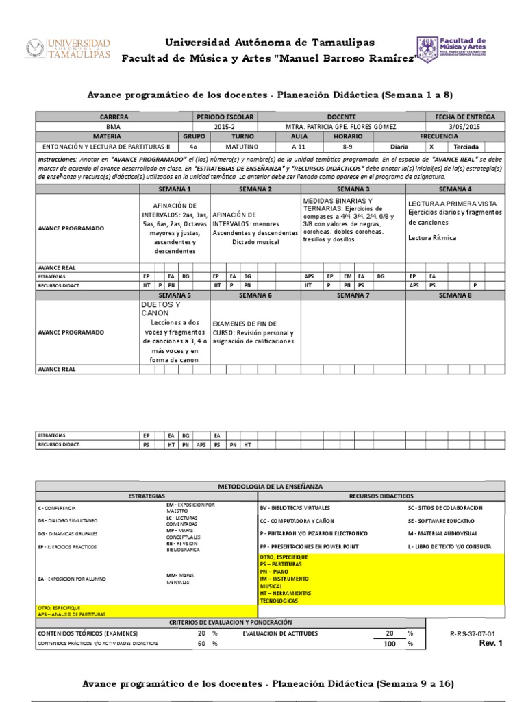 Avance Programatico Solfeo II Notaci n Musical Teor a Musical