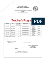 Teacher's Program: Time DAY No. of Hours Subject Grade / Section Room