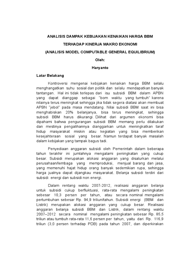Jurnal Analisis Dampak Kebijakan Kenaikan Harga Bbm