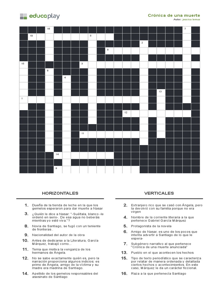 CRucigrama_ Crónica de una muerte . lengua1.pdf | Ficción y literatura