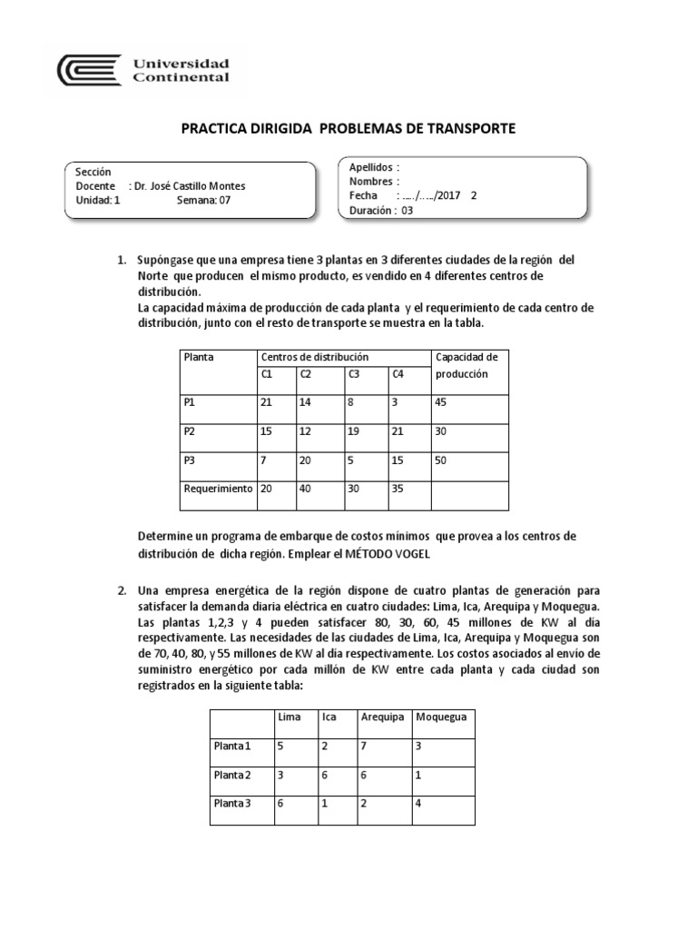 Problemas de Transporte y Métodos de Optimización | PDF | La ...