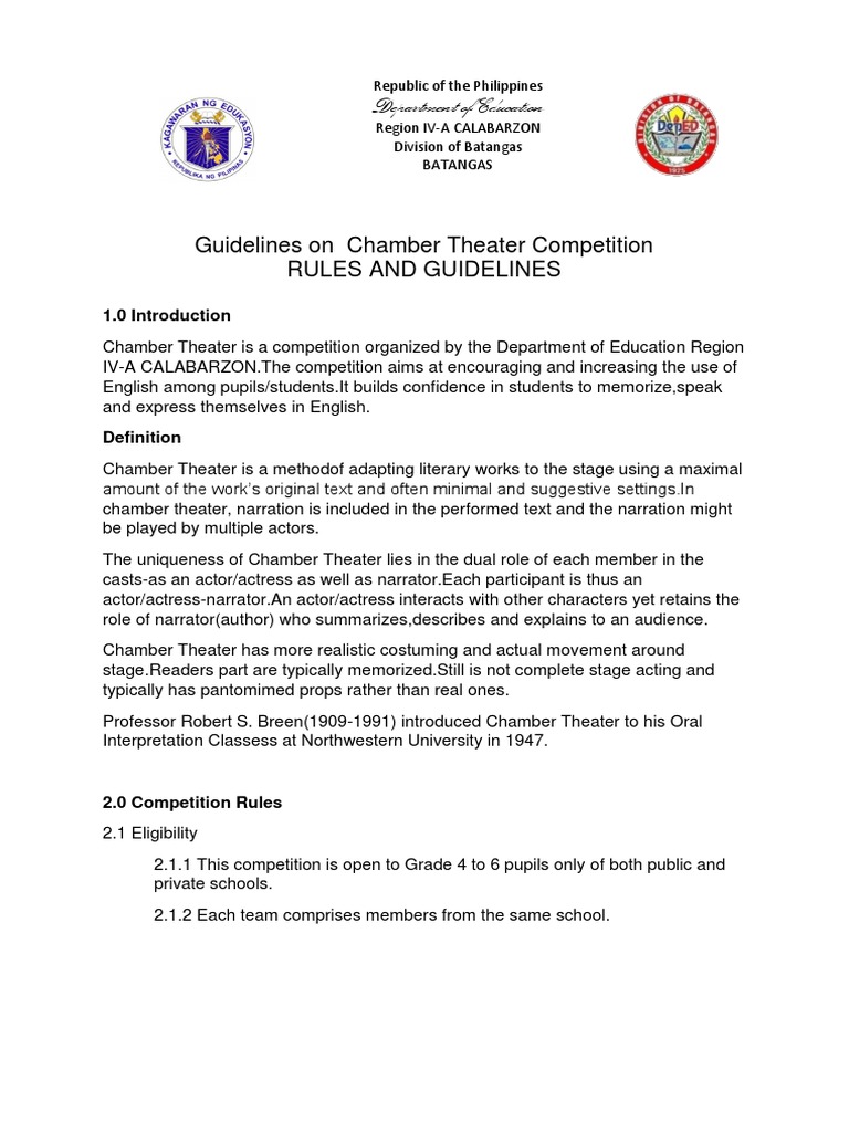 Chamber Theater Guidelines Singing Actor