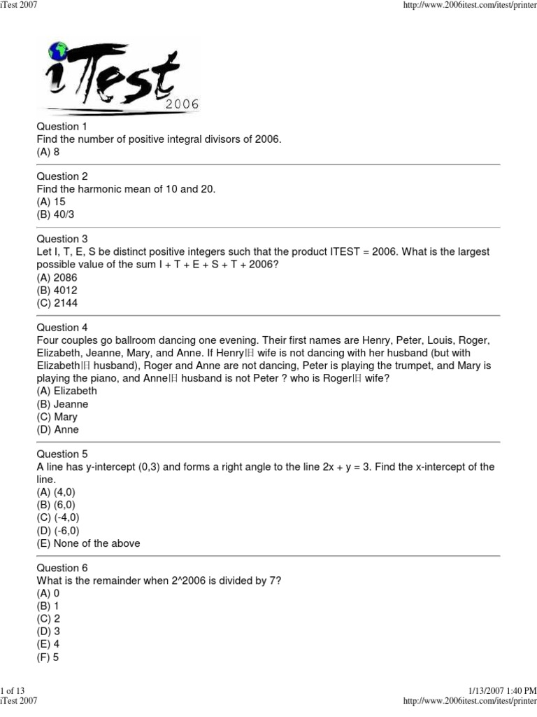 Understanding TNFTPP in iTest 2007 | PDF | Triangle | Numbers
