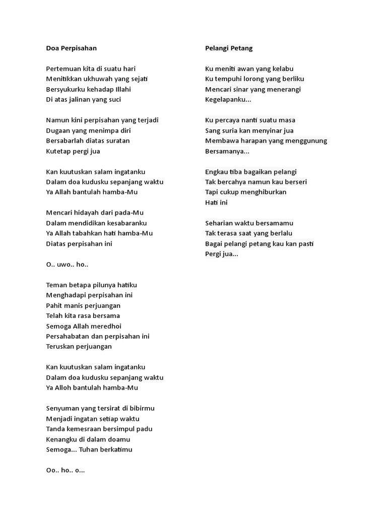 Lirik Lagu Doa Perpisahan