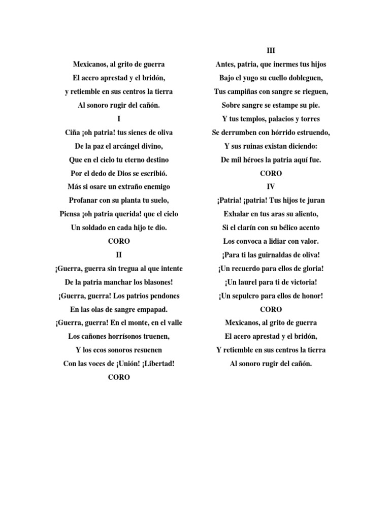 Letra Del Himno Nacional Mexicano