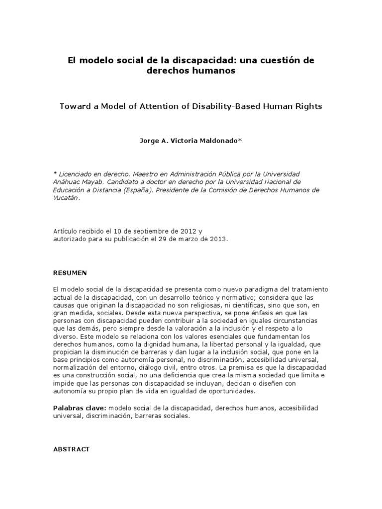 El Modelo Social de La Discapacidad | PDF | Invalidez | Igualitarismo