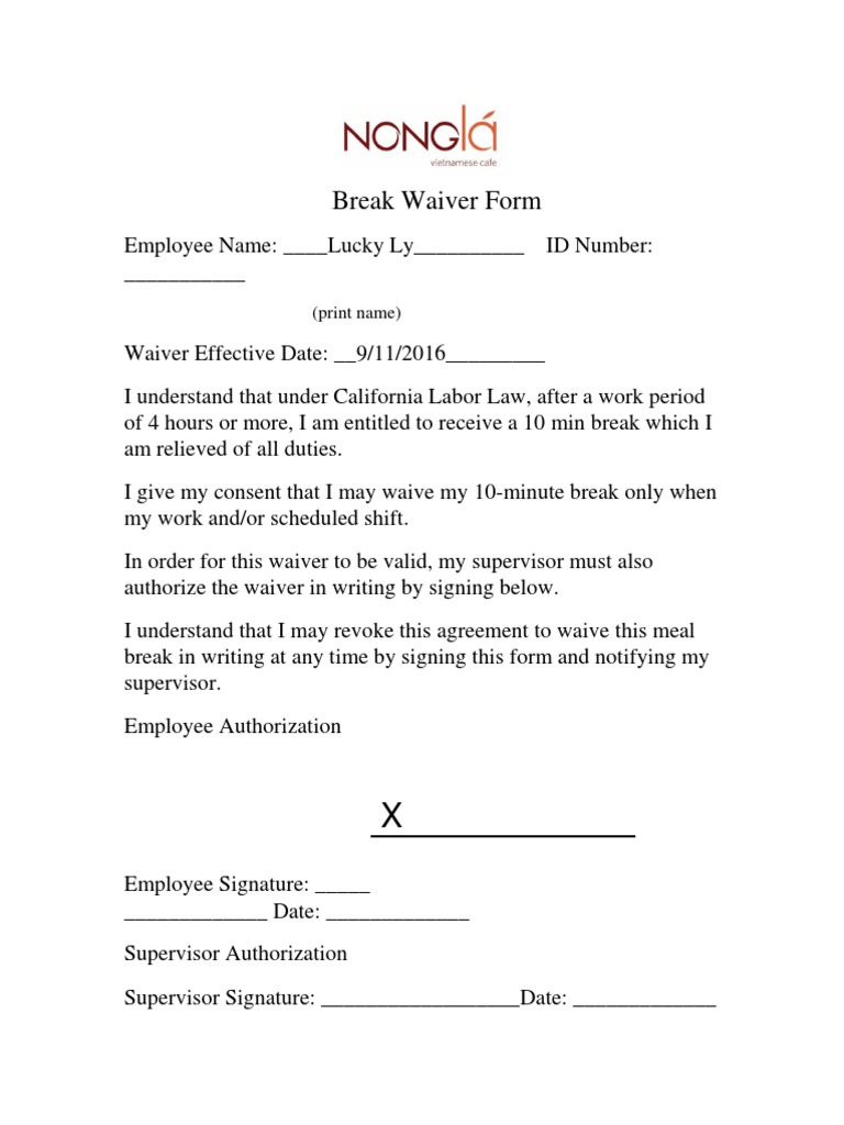 California Meal Break Waiver Form | PDF | Law