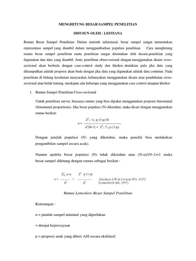 Rumus Besar Sampel Penelitian Kesehatan | PDF