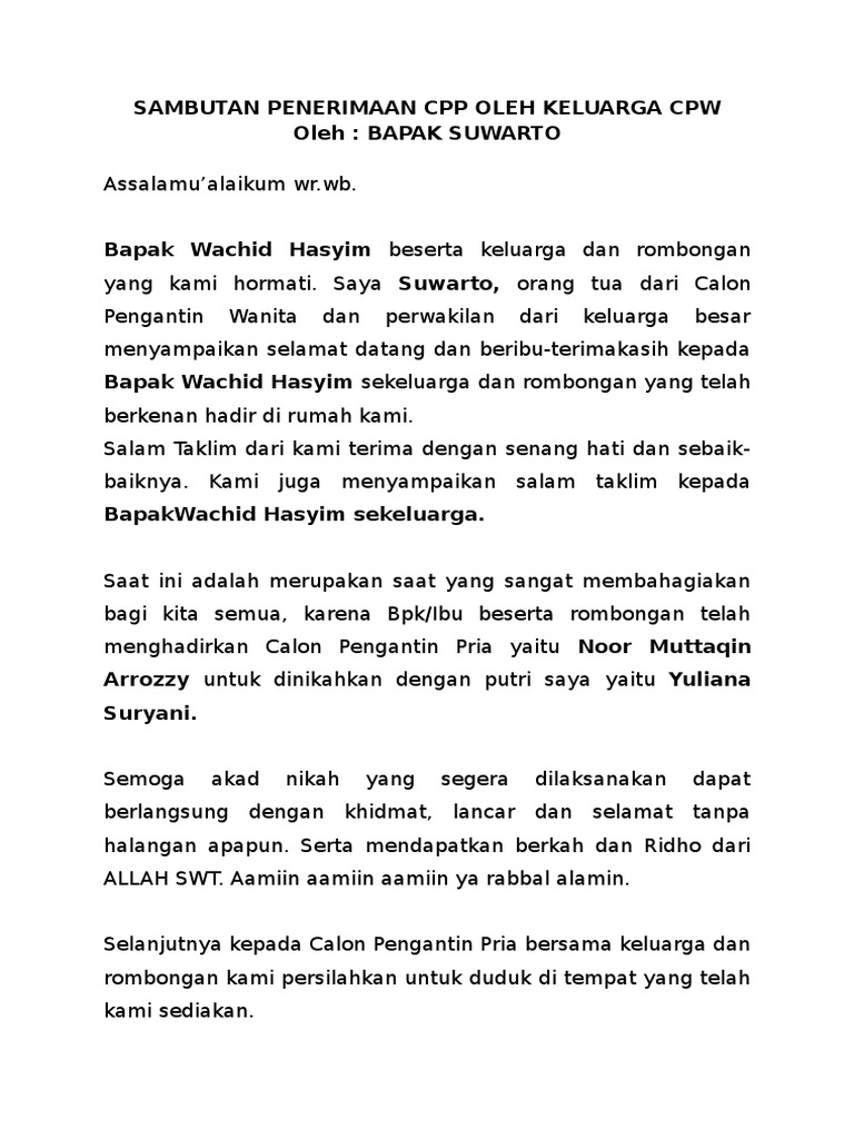 Sambutan Penerimaan Cpp Oleh Keluarga Cpw 18 Nov
