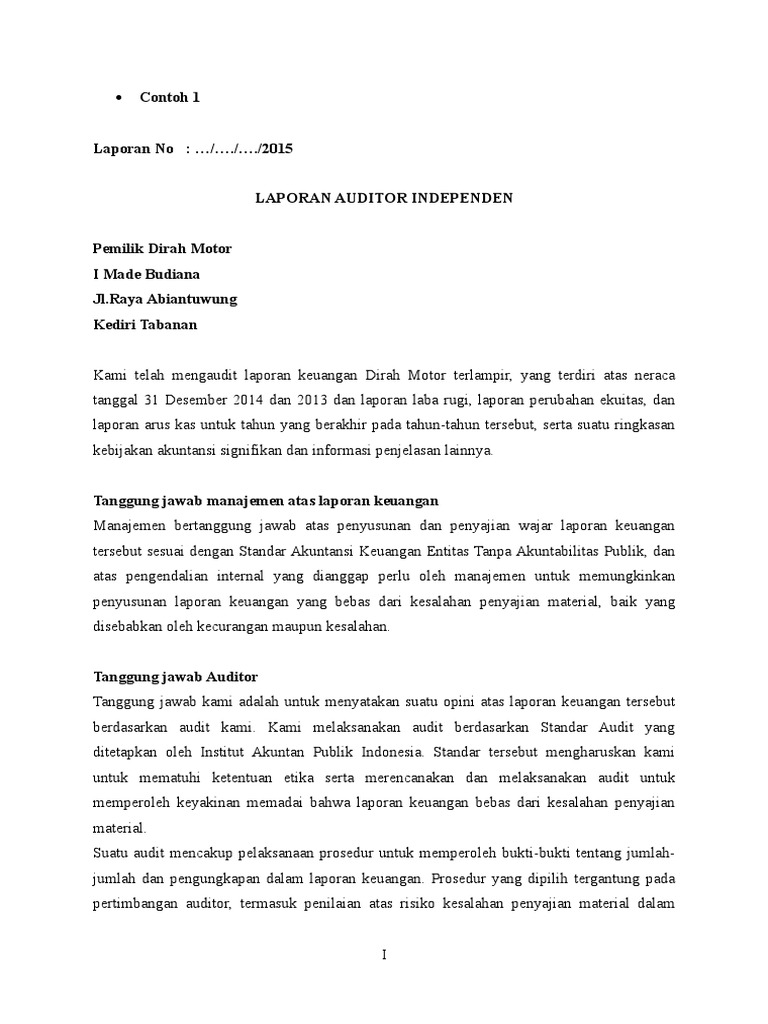 Contoh Opini Audit