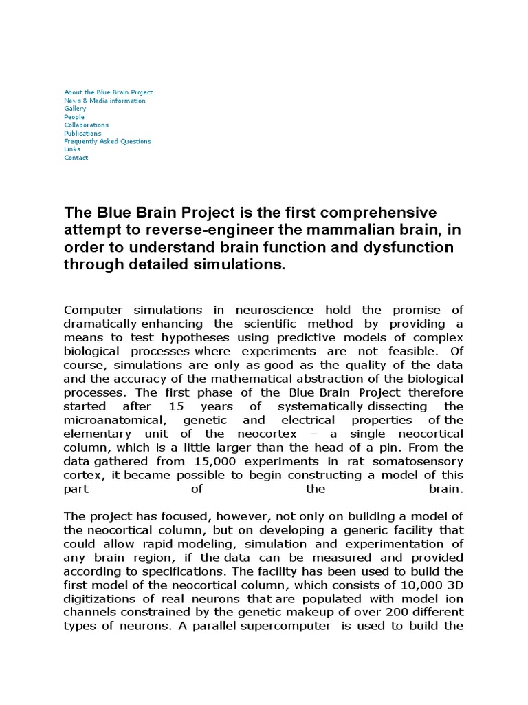 Blue Brain Project Pdf : [PDF] The Blue Brain Project: building the ...