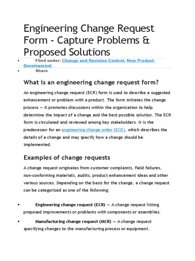 Engineering Change Request Form | Product Lifecycle | Computing
