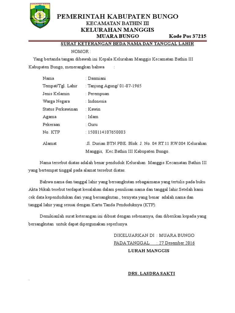 Surat Keterangan Beda Nama Sertifikat Tanah