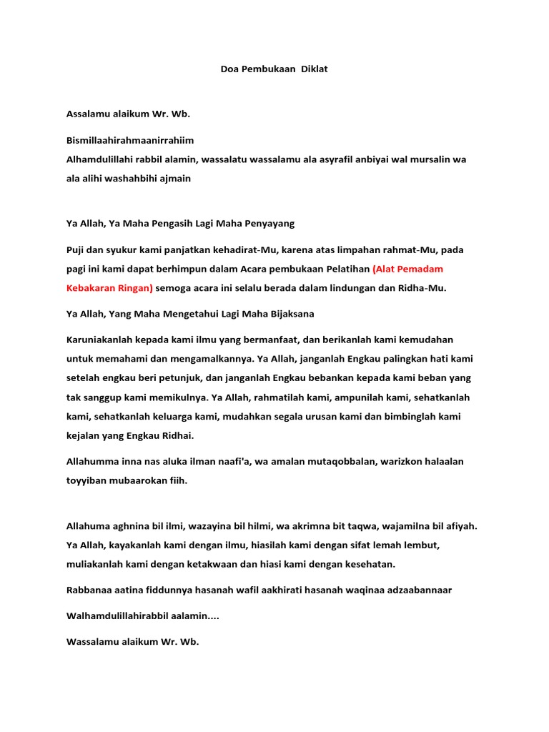 Doa Pembukaan Diklat