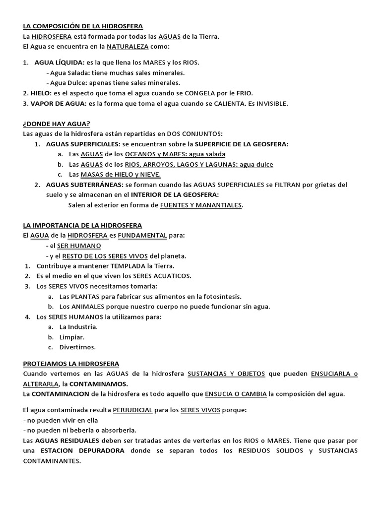 Composición de la Hidrosfera Infantil | PDF | Río | El ciclo del agua