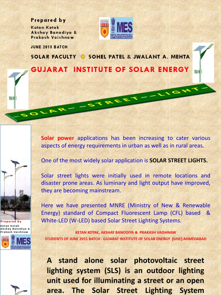 Solar Street Lighting System Specifications | PDF | Solar Panel ...