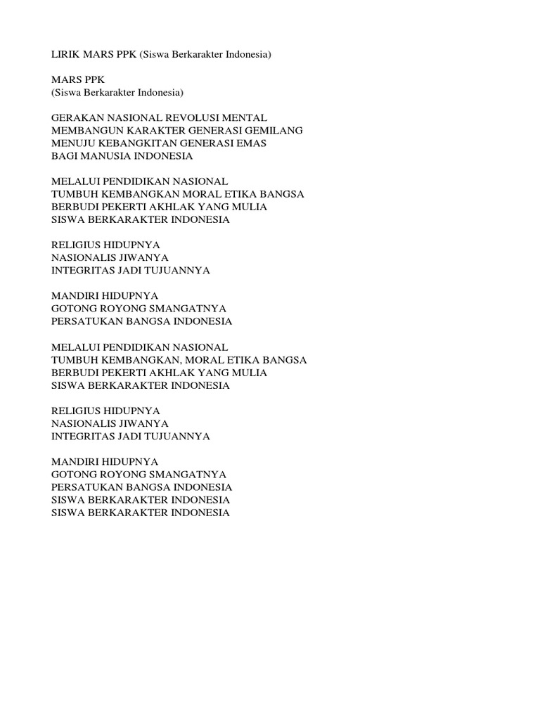 Lirik Mars Ppk