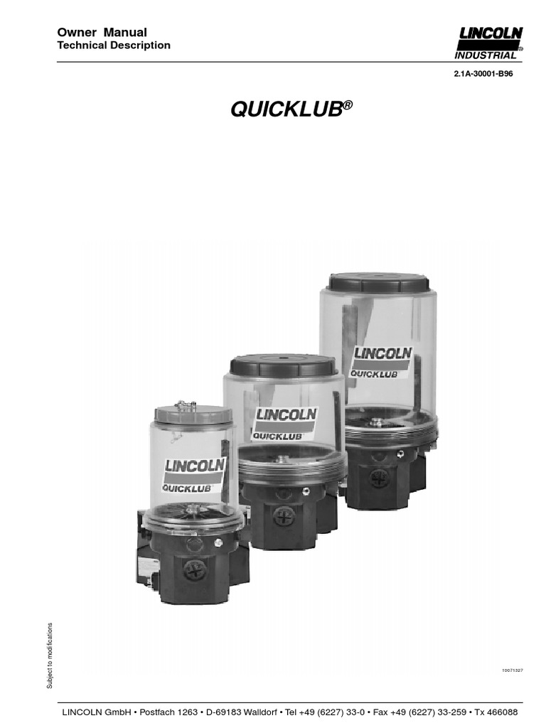 Lincoln Auto Lube Manual Valve Pump