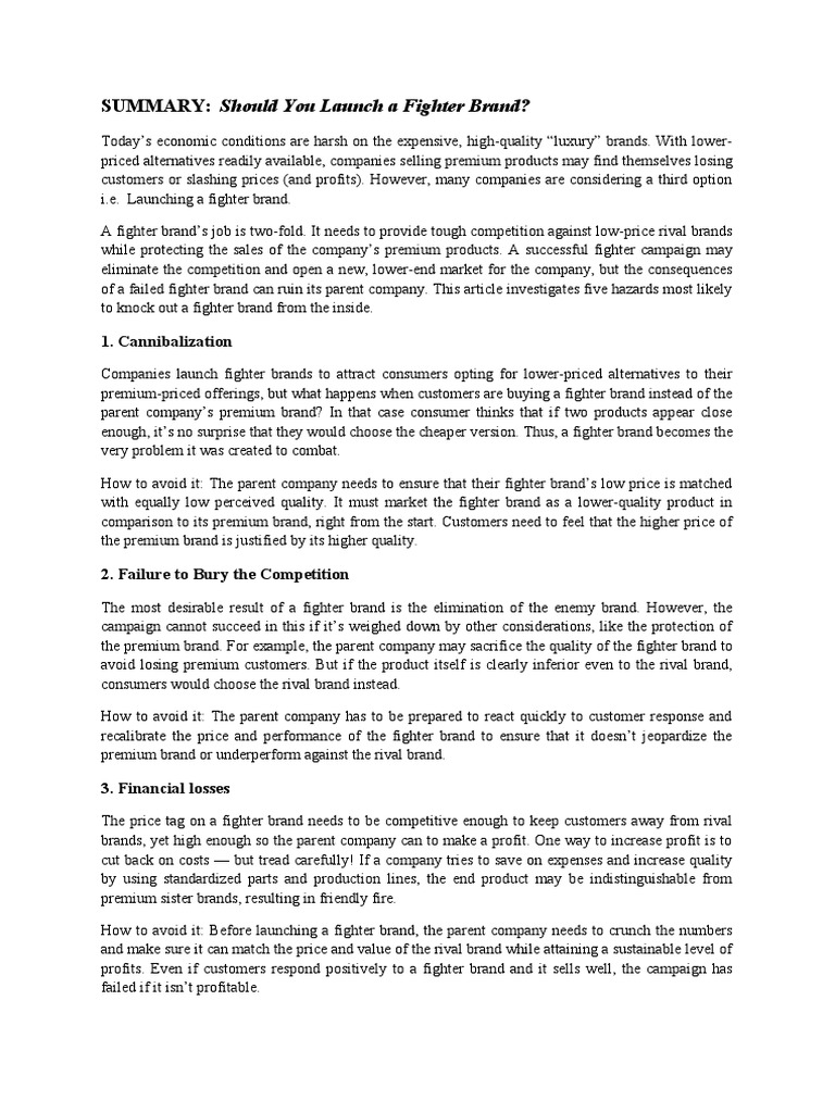 Summary of HBR Should We Launch A Fighter Brand PDF Brand Fighter Aircraft