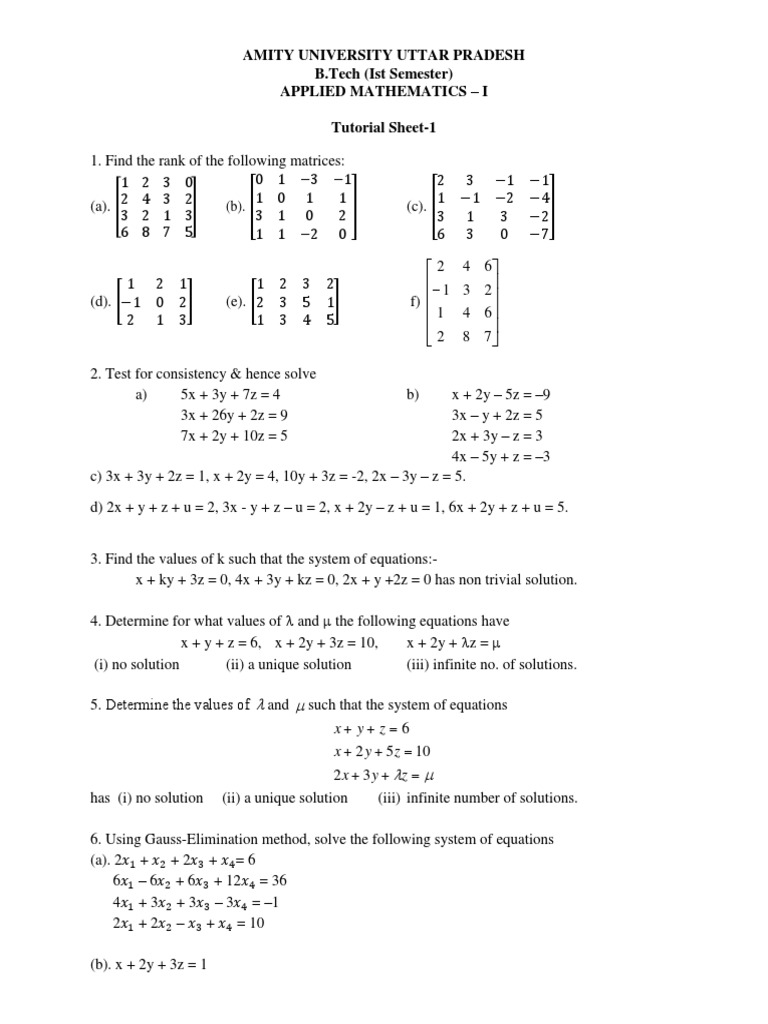 Applied Mathematics 1 Tut Sheets Pdf Matrix Mathematics Functions And Mappings