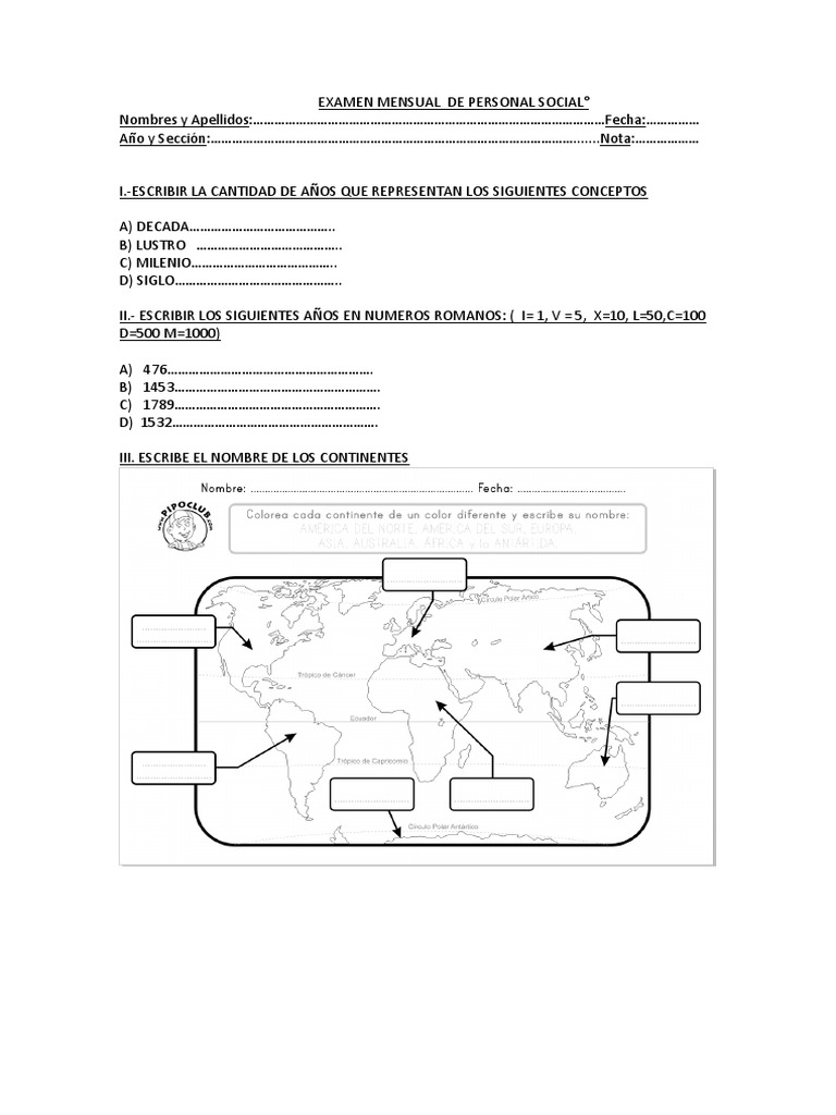 Examen Mensual de Personal Social | PDF | Juegos y actividades