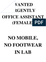 Wanted Urgently Office Assistant (Female)