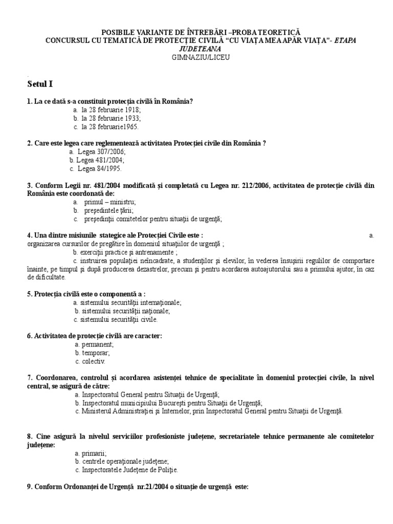 Subiecte Protectie Civila